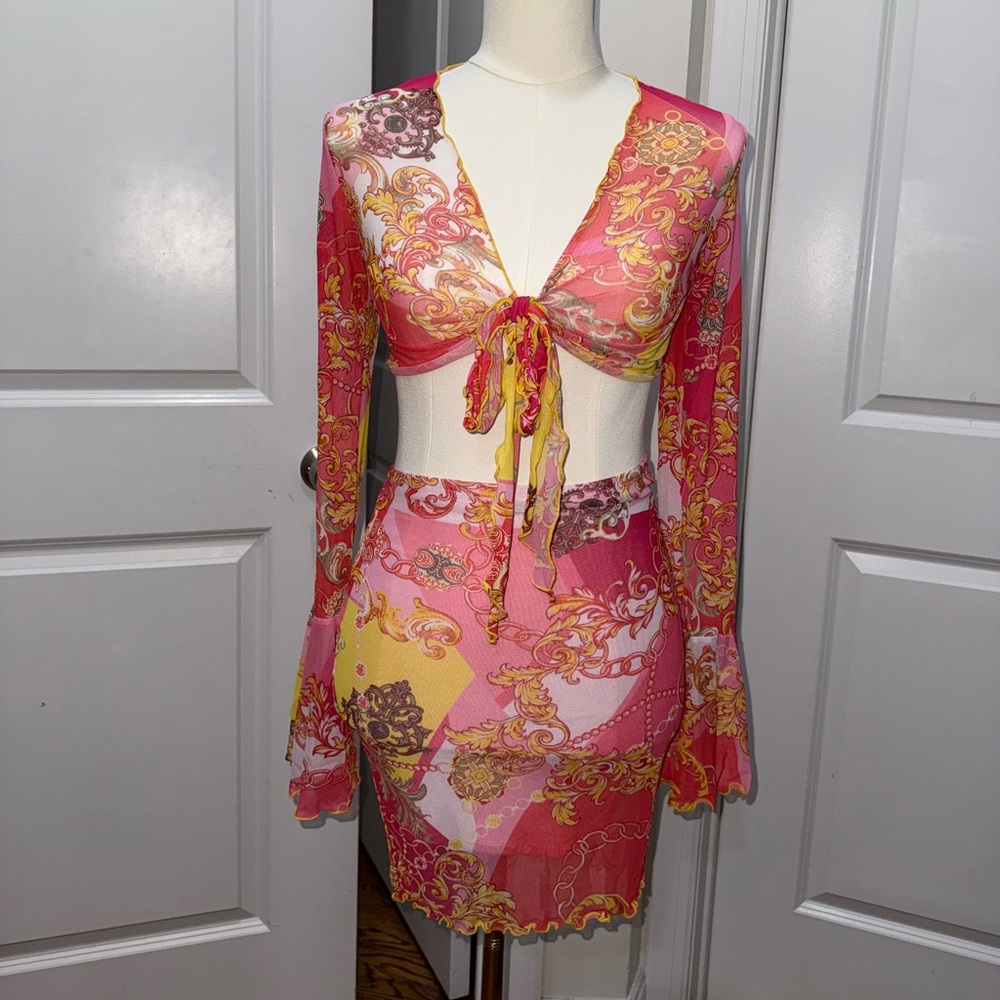 Tie Front Two Piece Skirt Set
